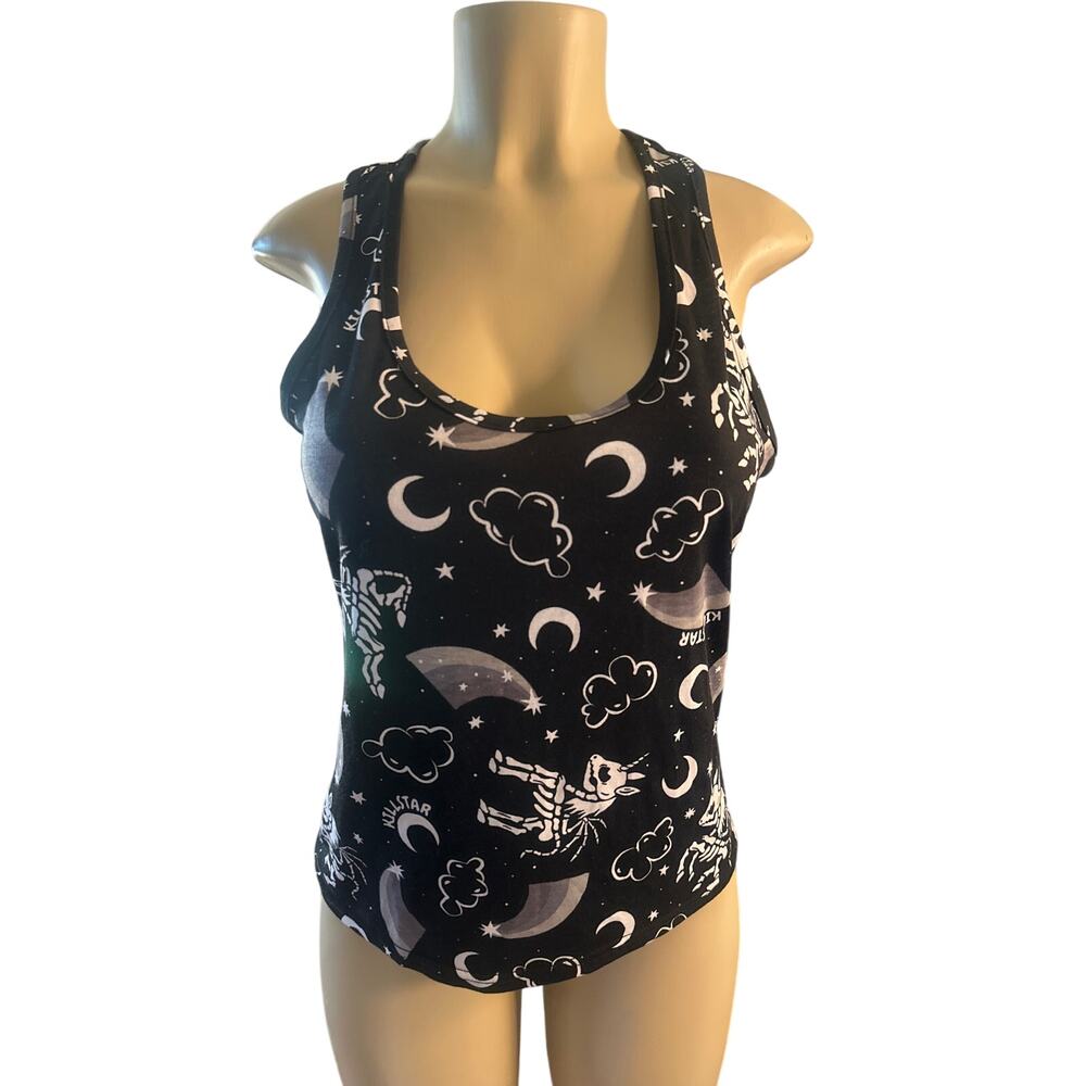 Women L Killstar Kill Star Moonbow Longline Black Printed Tank Top Punk Goth View 2